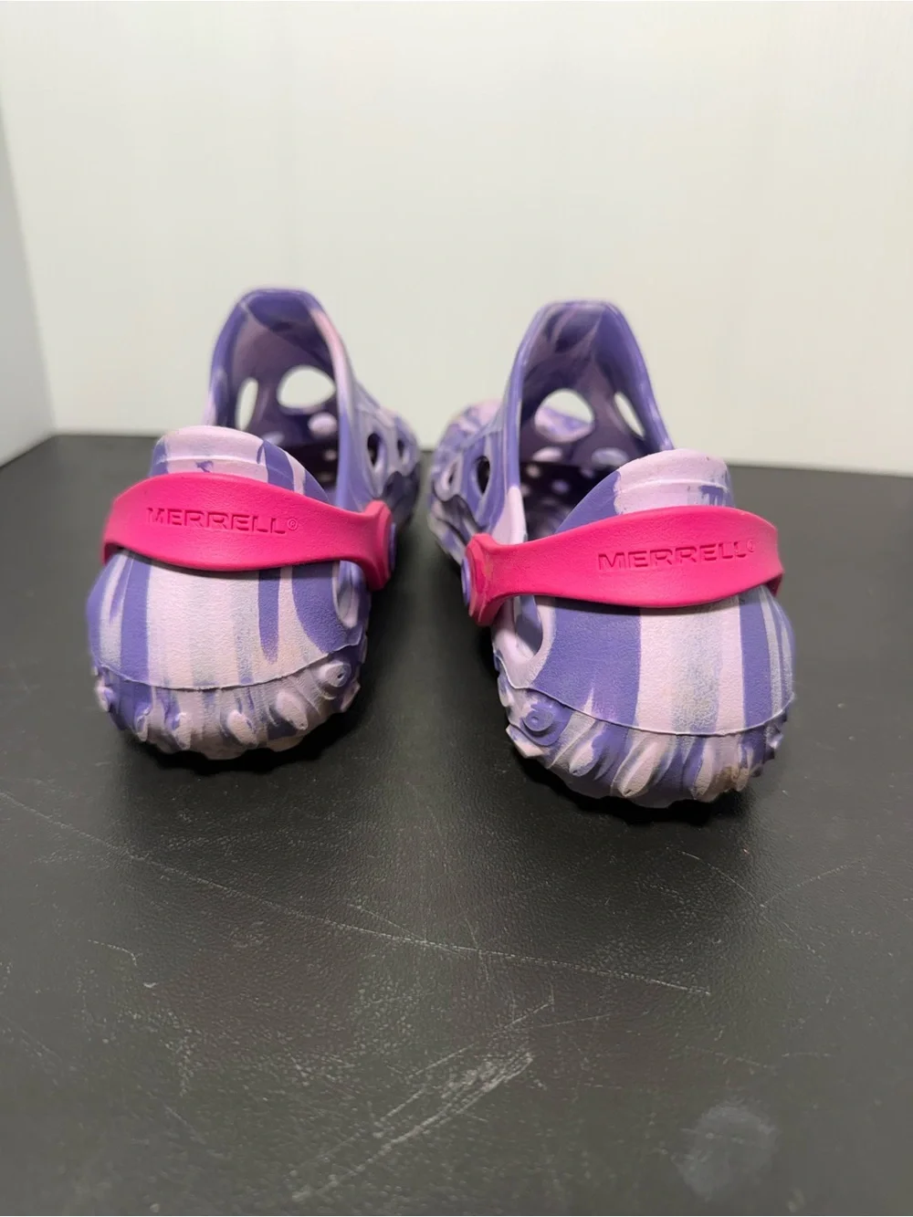 Kids Merrell Purple Foam Slip-On Clogs with Pink Strap